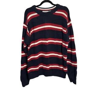 Vintage Crewneck Sweater Mens XL Red White Blue Stripes Boca Classics Patriotic